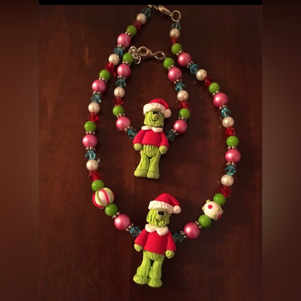 Custom Grinch Necklace and Bracelet Set- kids